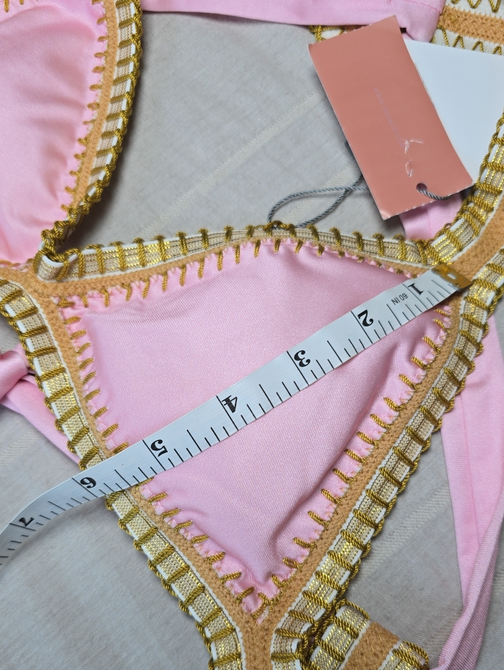PQ Swim Platinum Pink Sands Crochet Trim Triangle Top Size Small - Picture 10 of 12